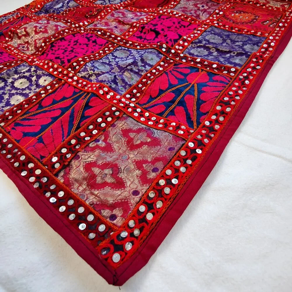 Handmade Bohemian Embroidered Patchwork Wall Hanging Tapestry from India 29